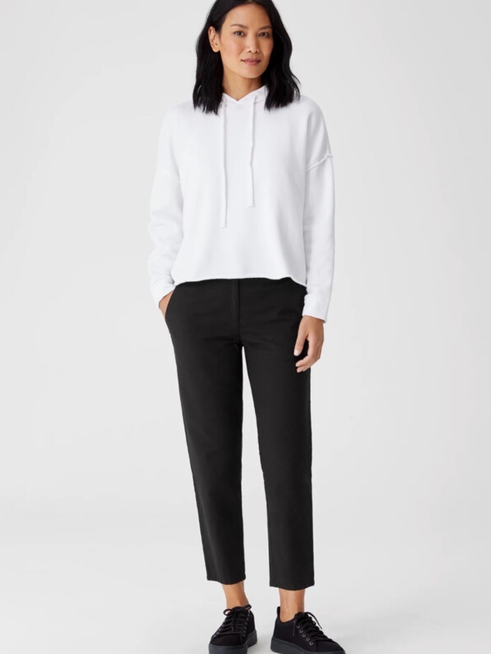 Eileen Fisher Black Cotton Hemp Tapered Ankle Pant, 16